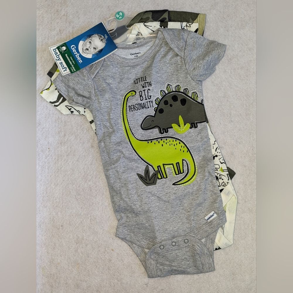 Gerber 6/9 Months Infant 3 pk Onesie Like Snap Closure Shirt